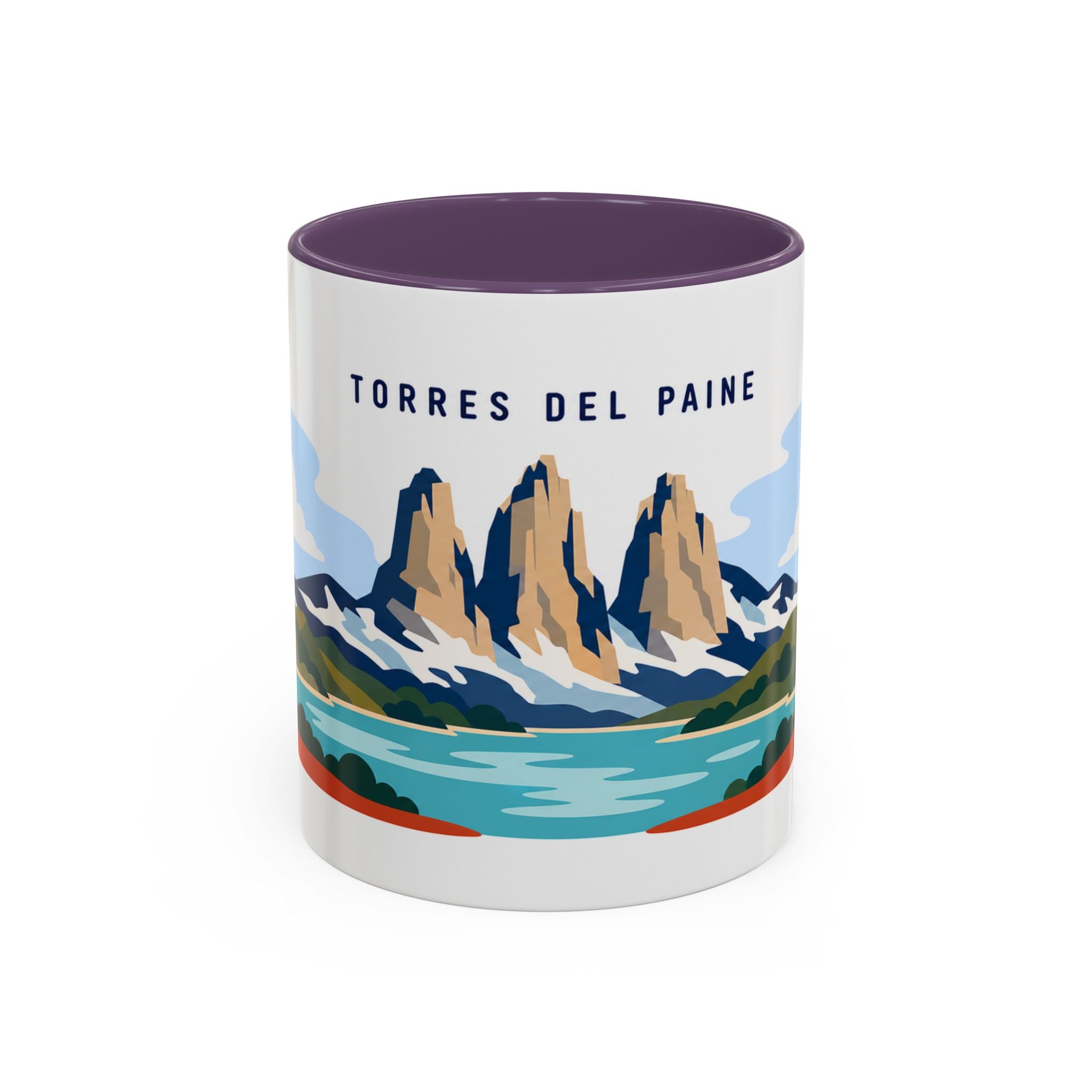 Torres del Paine Coffee Mug | Travel Destination Souvenir Gift | Accent Color Ceramic 11oz 15oz