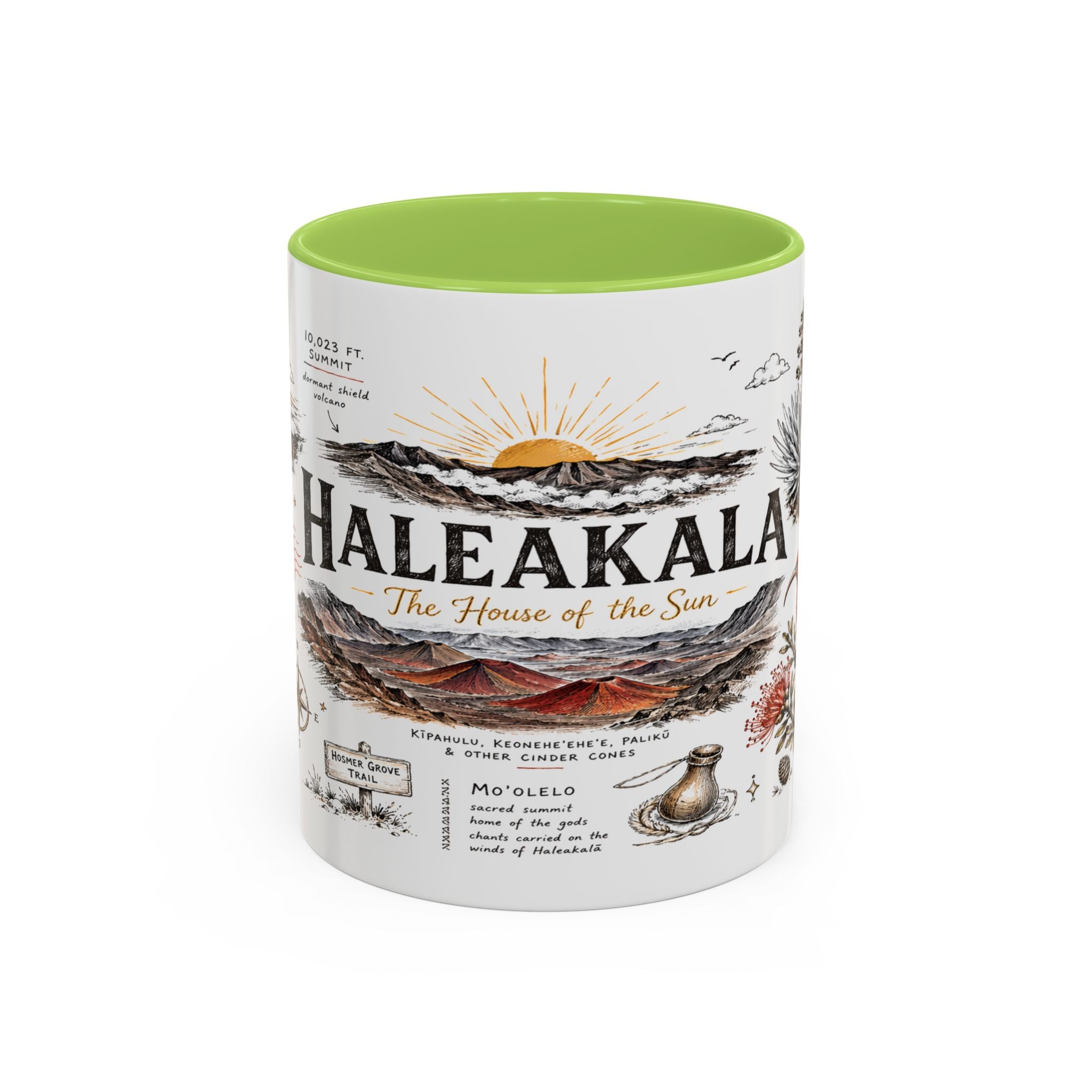 Haleakala National Park Coffee Mug | Hawaii Maui Sunrise Crater Gift | Accent Color Ceramic 11oz 15oz