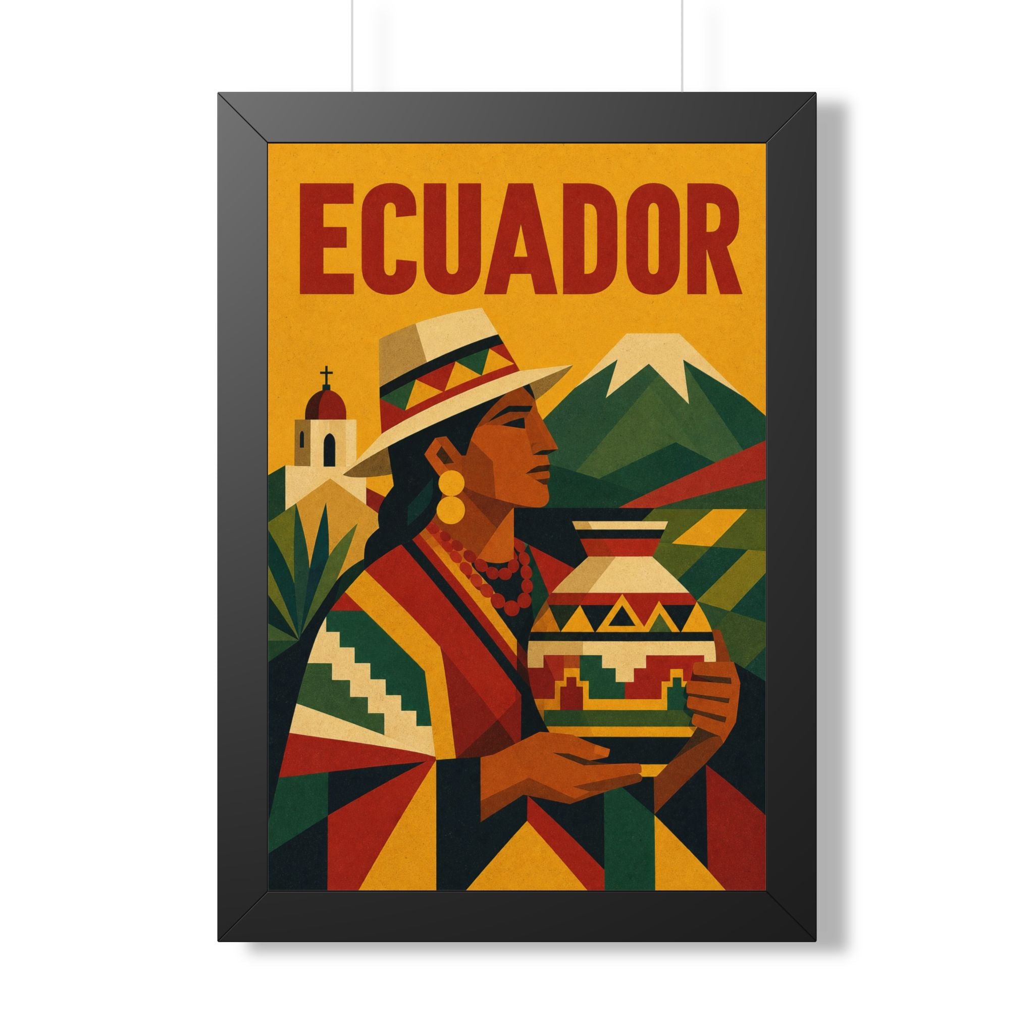 Ecuador Culture Ecuador Framed Poster | Vintage Travel Wall Art | Black Walnut White Frame | 16x24 20x30