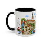 Cesky Krumlov Illustrated Travel Mug | Czechia Souvenir Accent Coffee Mug | 11oz 15oz Ceramic Cup