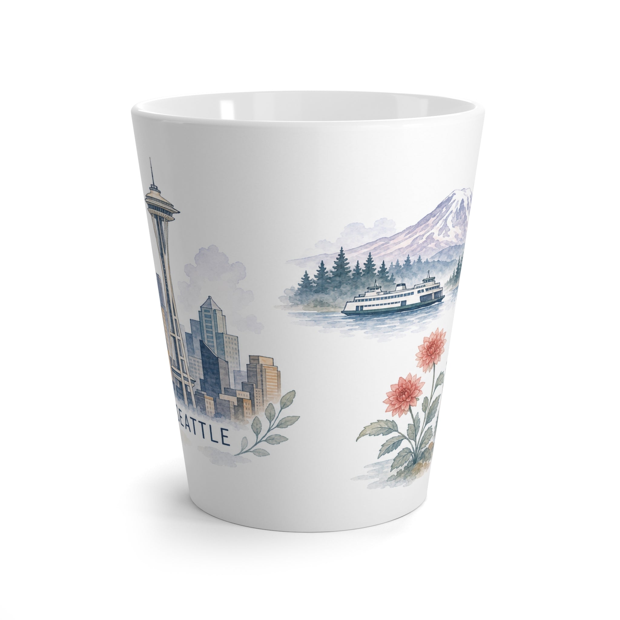 Seattle Latte Mug | Watercolor City Travel Mug | 12 oz Ceramic Souvenir Gift