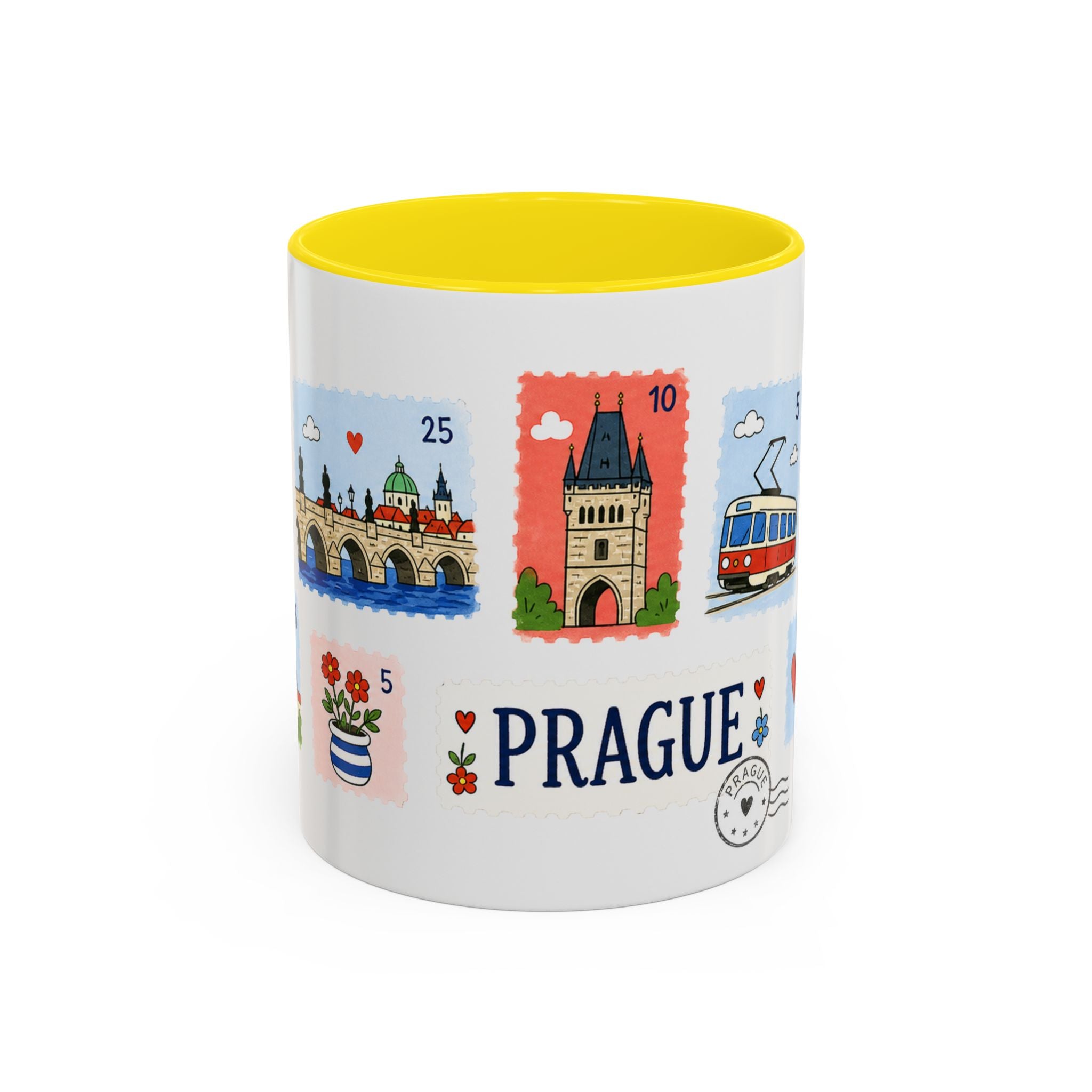 Prague Coffee Mug | Postage Stamp Collage Mug | Travel Souvenir Accent Cup 11oz 15oz