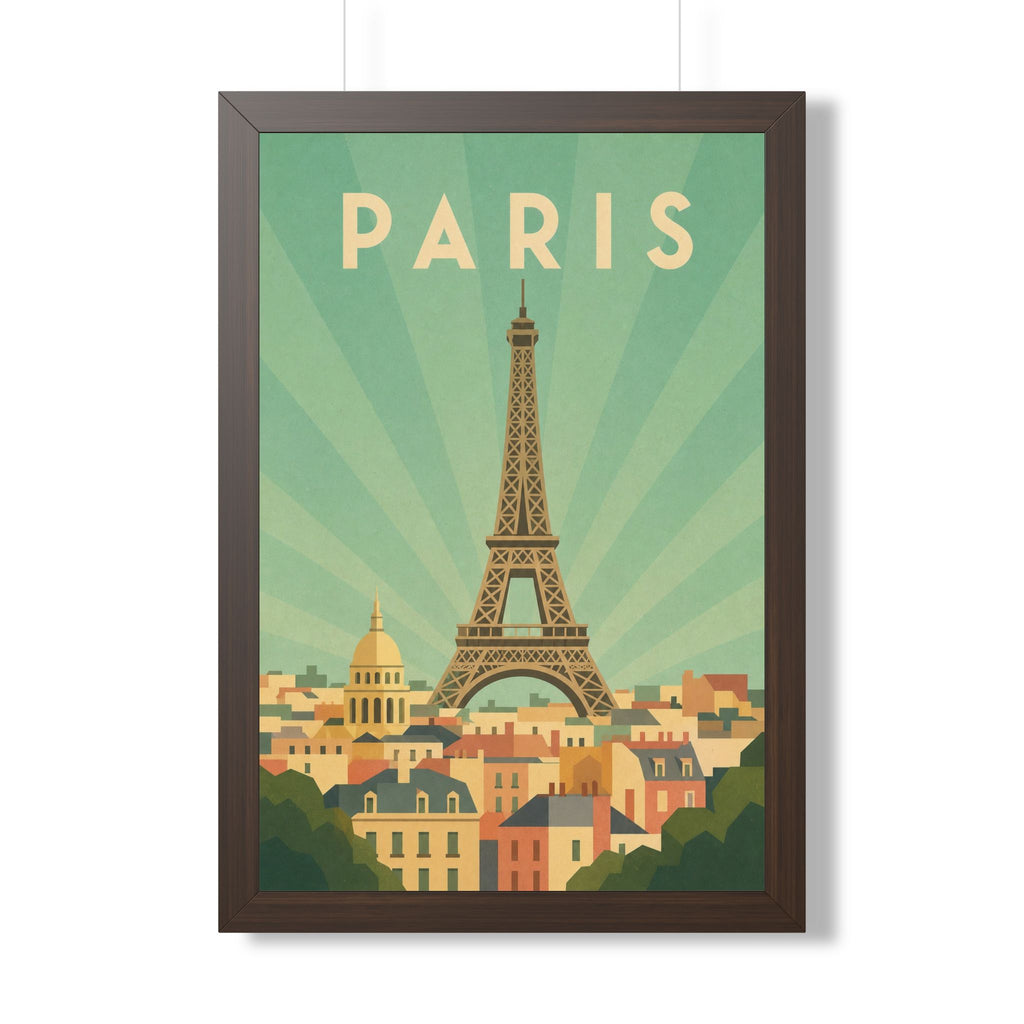 Paris Pastel France Framed Poster | Vintage Travel Wall Art | Black Walnut White Frame | 16x24 20x30