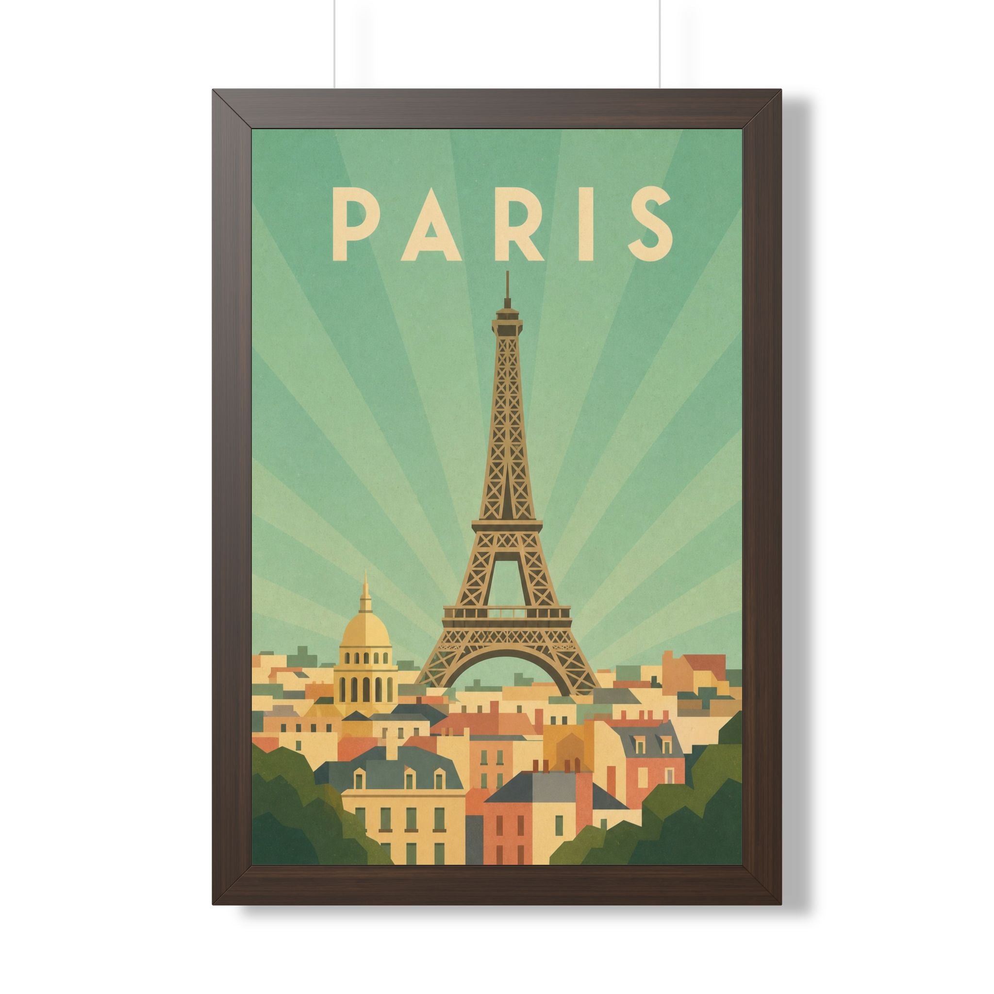 Paris Pastel France Framed Poster | Vintage Travel Wall Art | Black Walnut White Frame | 16x24 20x30