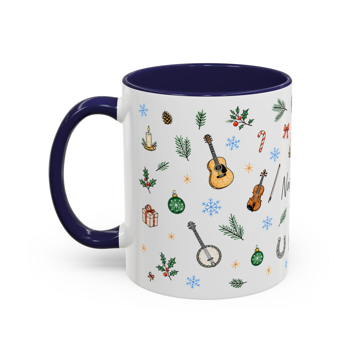 Nashville Christmas Mug | Watercolor City Souvenir, Acoustic Guitar, Harmonica (11oz 15oz)