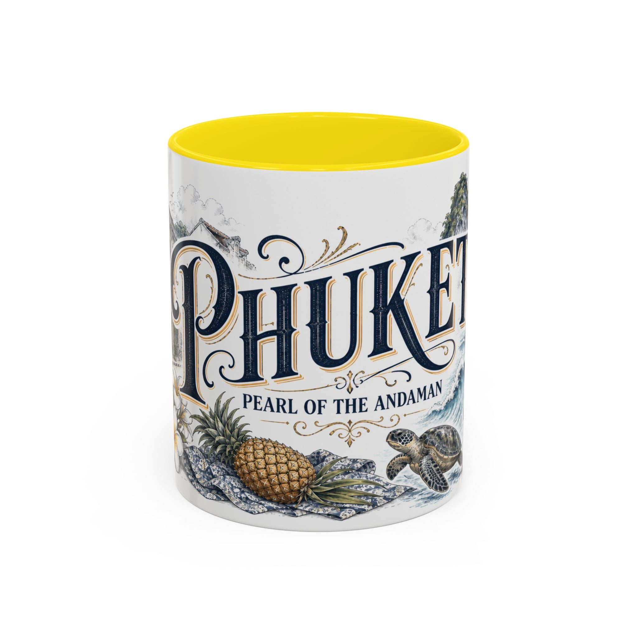 Phuket Coffee Mug | Thailand Travel Souvenir | Vintage Illustrated City Gift | 11 oz 15 oz Accent Mug