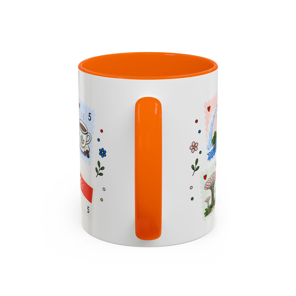 Singapore Coffee Mug | Postage Stamp Collage Mug | Travel Souvenir Accent Cup 11oz 15oz