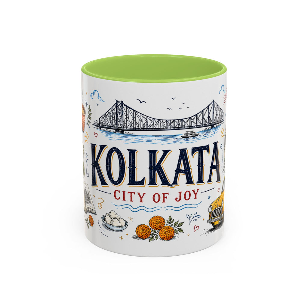 Kolkata Coffee Mug | India Souvenir Travel Gift | Accent Color Ceramic 11oz 15oz