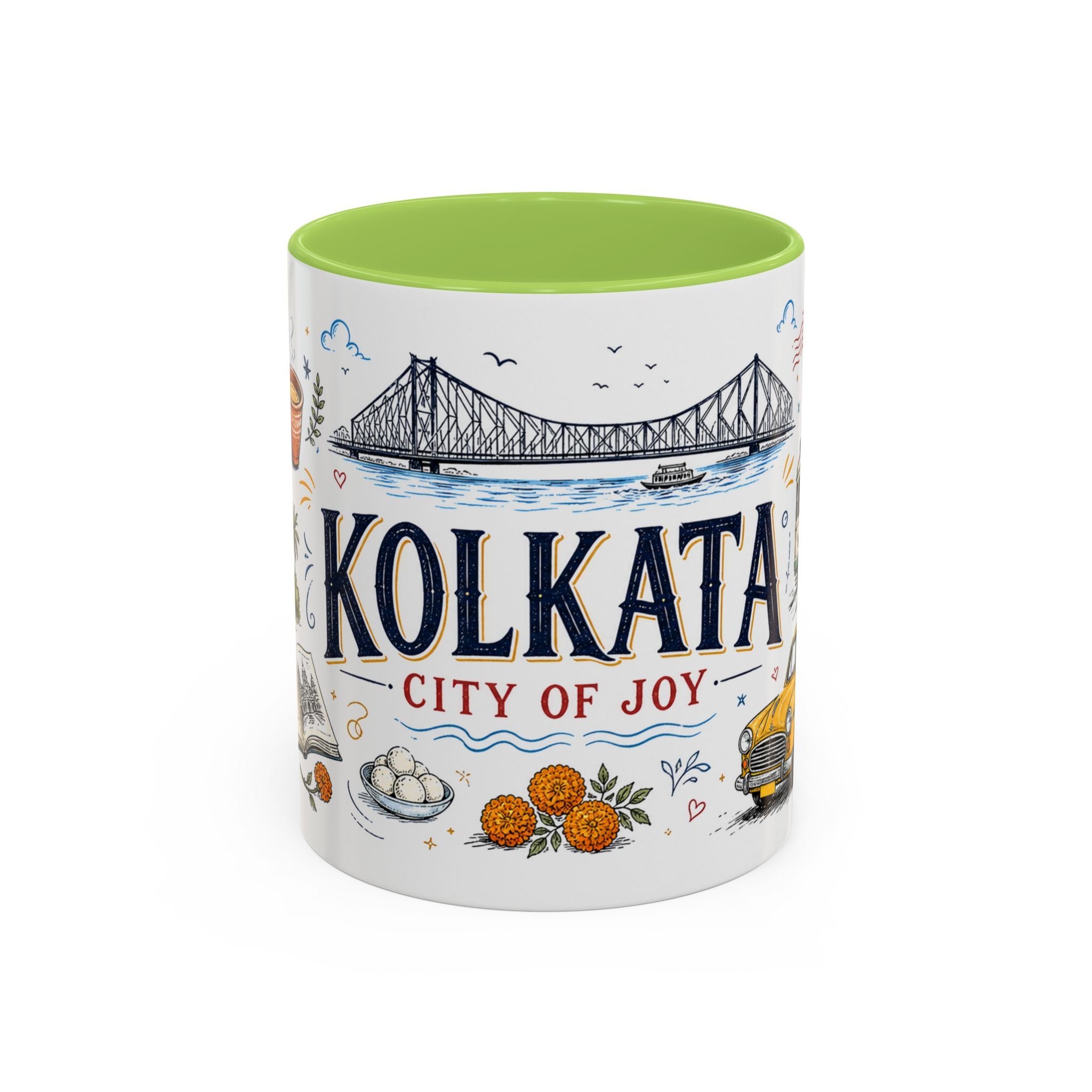 Kolkata Coffee Mug | India Souvenir Travel Gift | Accent Color Ceramic 11oz 15oz