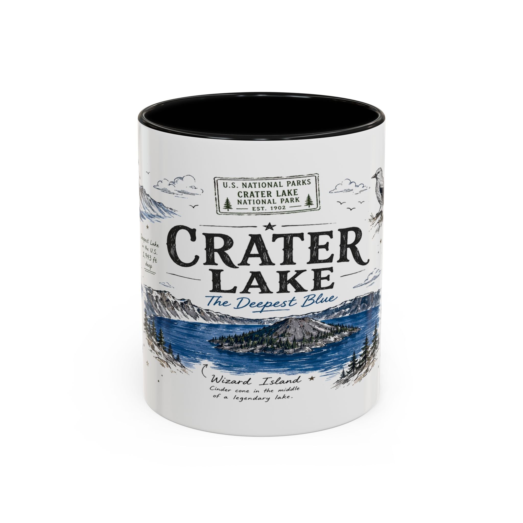 Crater Lake National Park Coffee Mug | Oregon Volcano Blue Lake Hiking Gift | Accent Color Ceramic 11oz 15oz
