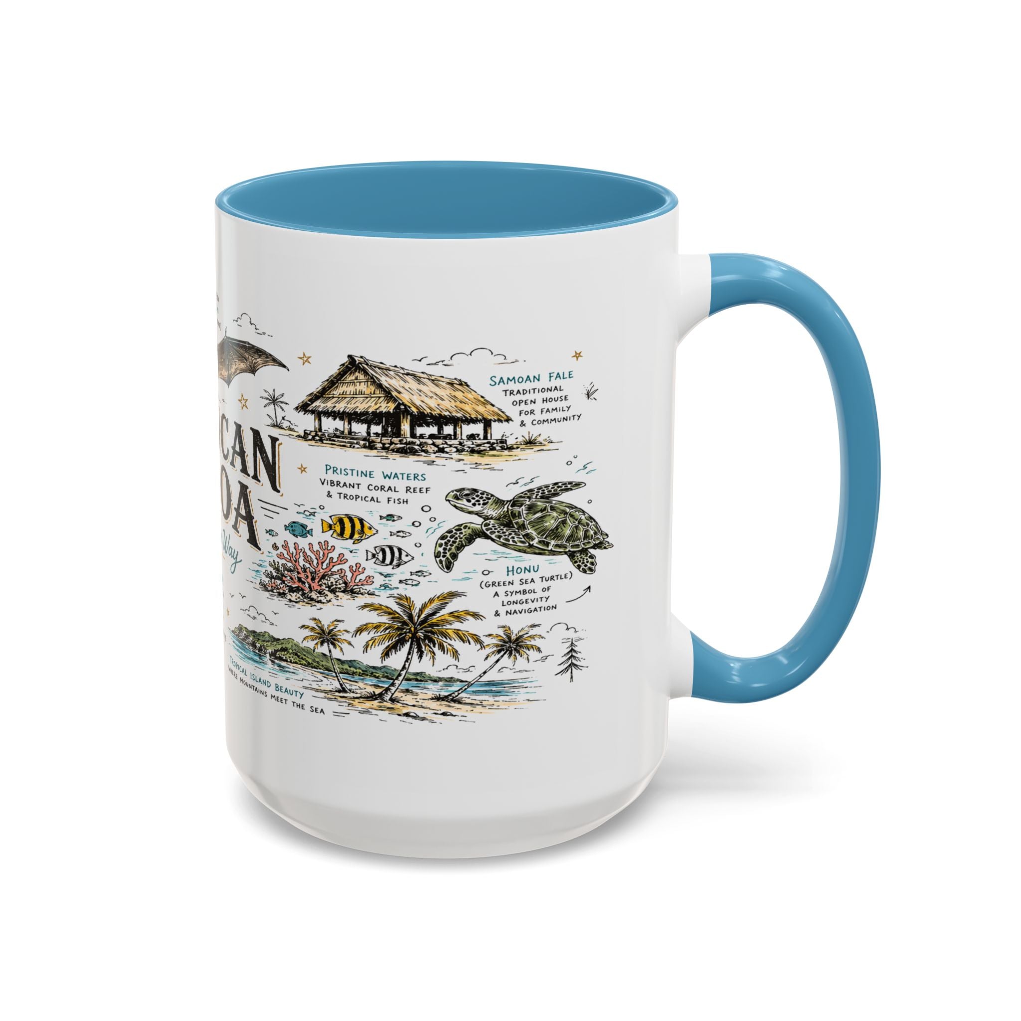 American Samoa National Park Coffee Mug | Pacific Island Rainforest Reef Gift | Accent Color Ceramic 11oz 15oz