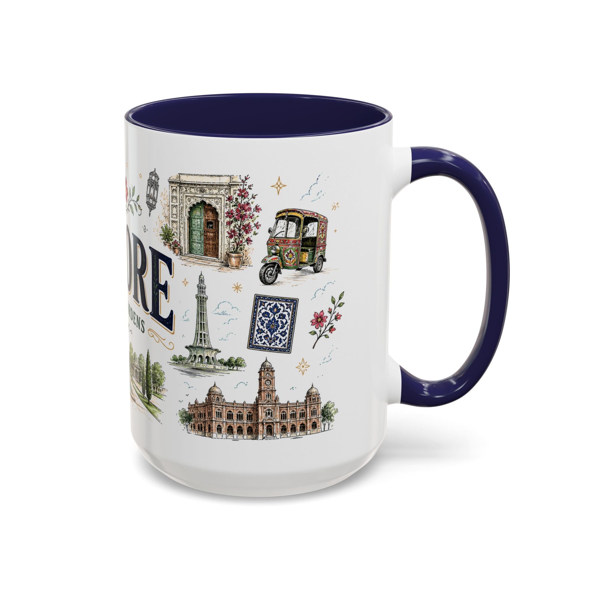 Lahore Coffee Mug | Pakistan Souvenir Travel Gift | Accent Color Ceramic 11oz 15oz