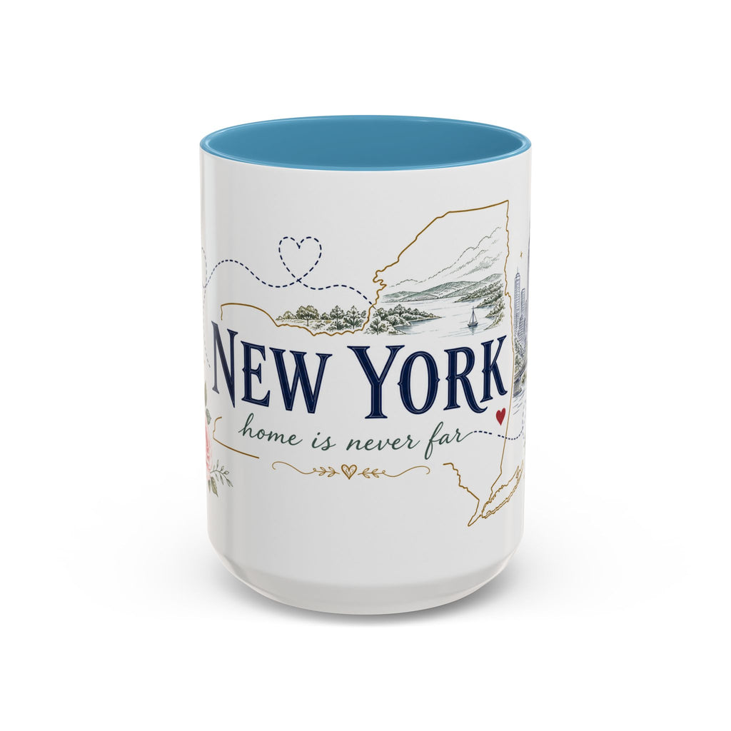New York State Map Mug | Botanical Rose Accents, Long Distance Friendship Gift