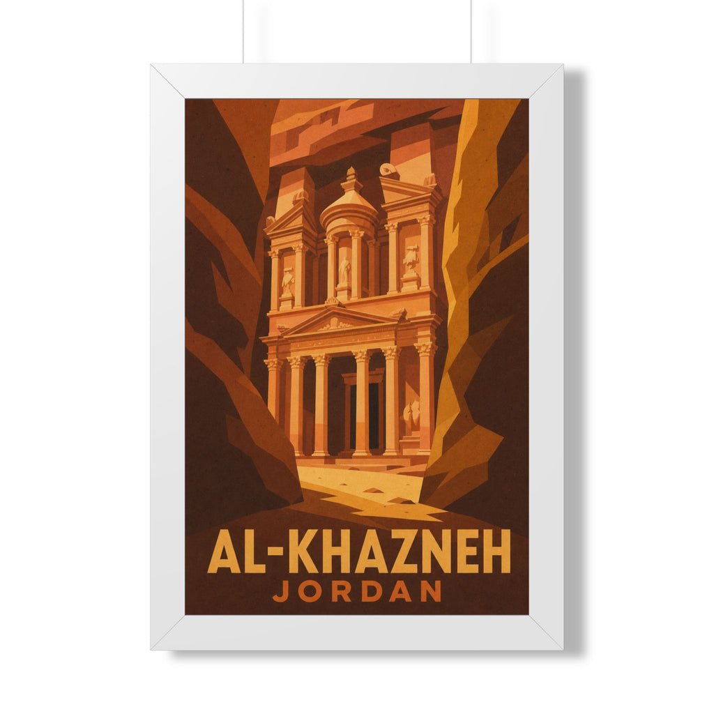 Al-Khazneh Petra Jordan Framed Poster | Vintage Travel Wall Art | Black Walnut White Frame | 16x24 20x30