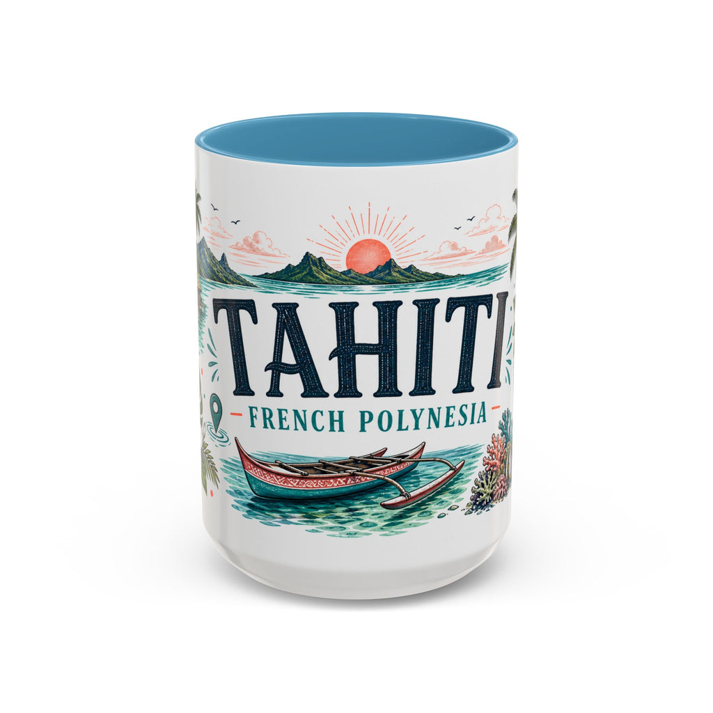 Tahiti Coffee Mug | Travel Destination Souvenir Gift | Accent Color Ceramic 11oz 15oz
