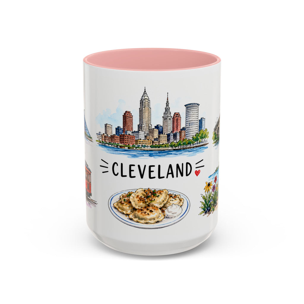 Cleveland Illustrated Travel Mug | City Souvenir Accent Coffee Mug | 11oz 15oz Ceramic Cup