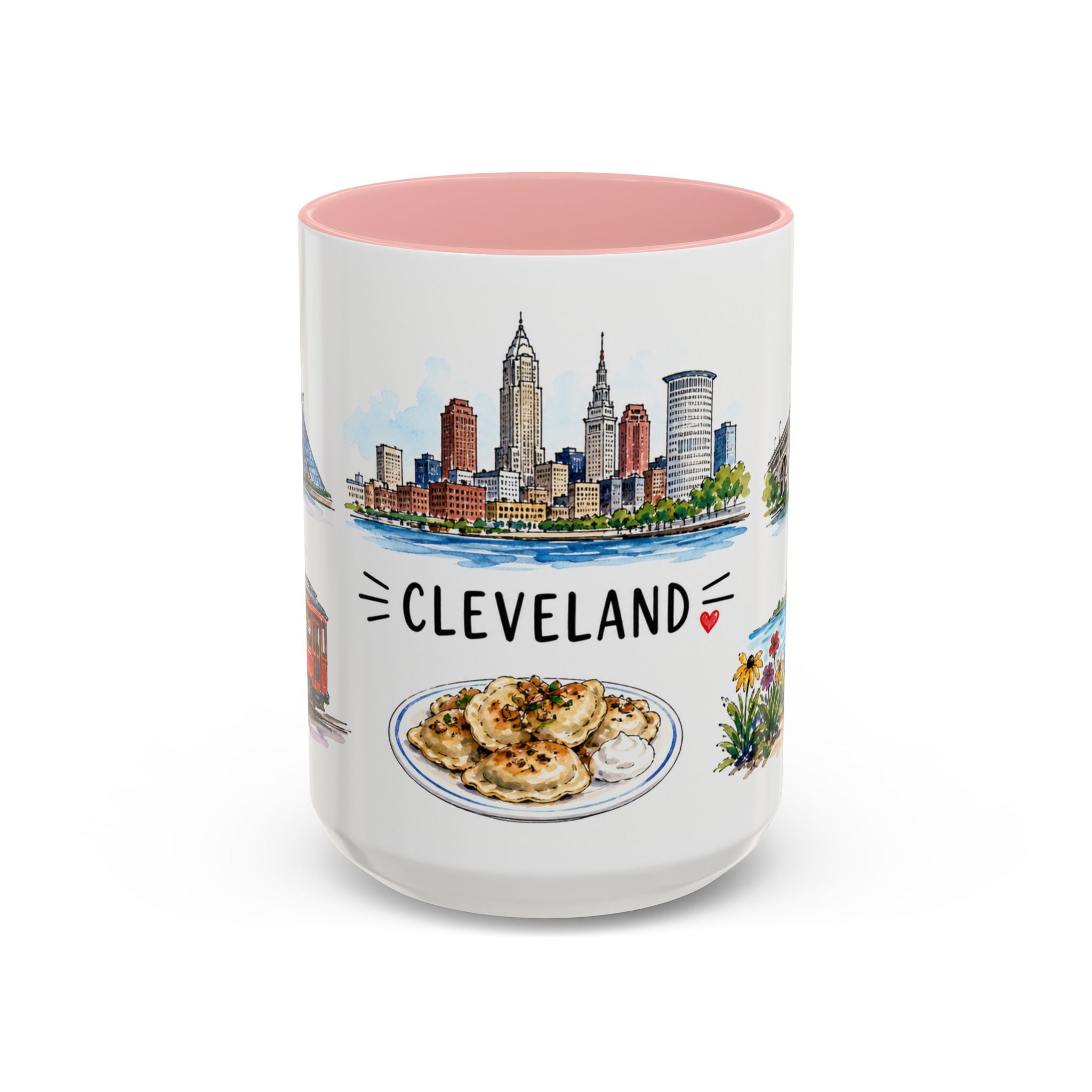 Cleveland Illustrated Travel Mug | City Souvenir Accent Coffee Mug | 11oz 15oz Ceramic Cup