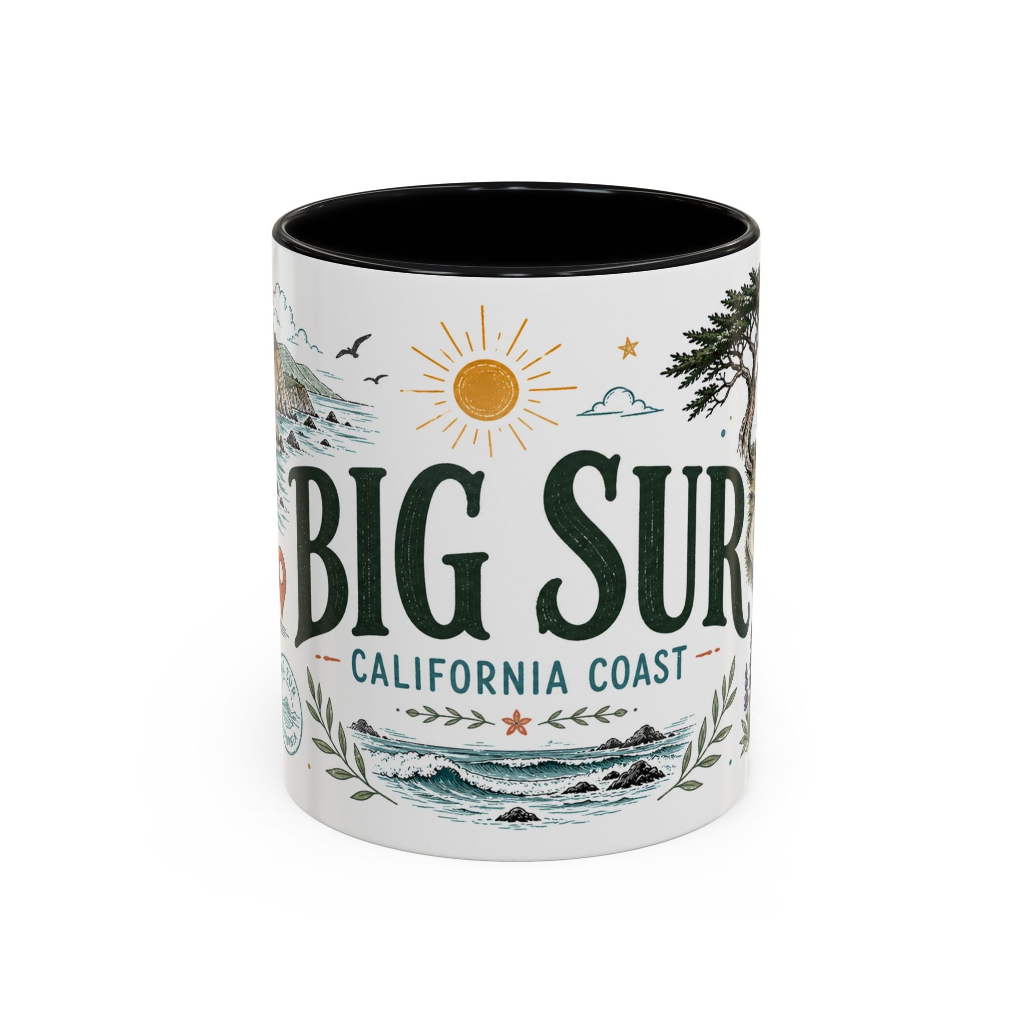 Big Sur Coffee Mug | Travel Destination Souvenir Gift | Accent Color Ceramic 11oz 15oz