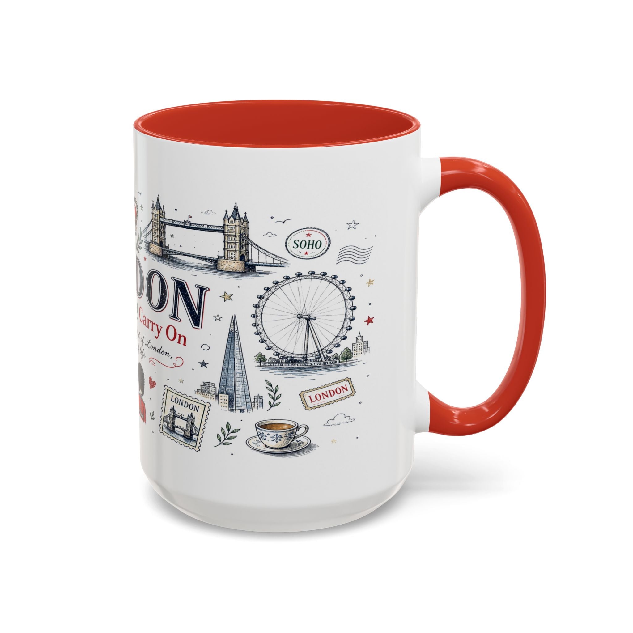 London Coffee Mug | England Souvenir Travel Gift | Accent Color Ceramic 11oz 15oz