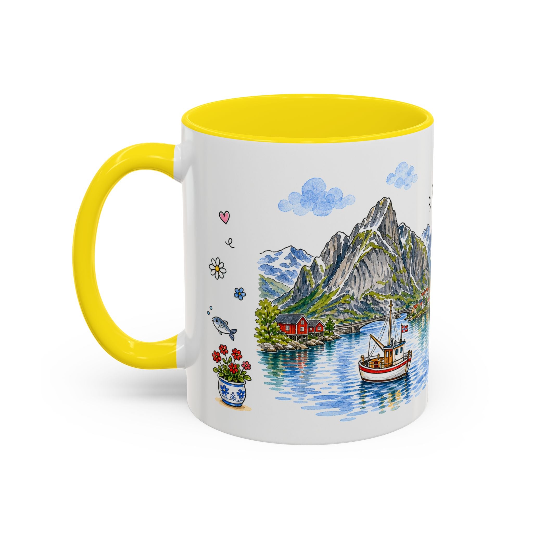 Reine Illustrated Travel Mug | Norway Souvenir Accent Coffee Mug | 11oz 15oz Ceramic Cup