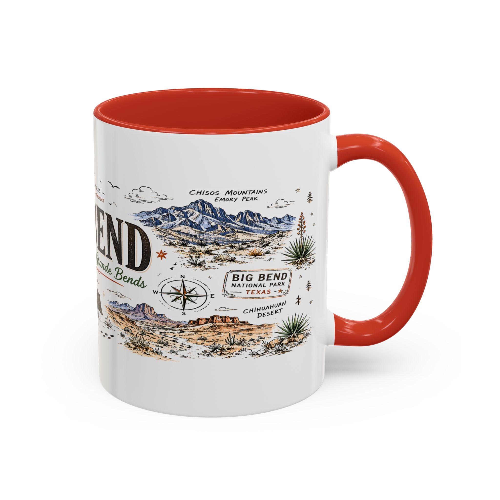 Big Bend National Park Coffee Mug | Texas Desert River Canyon Hiking Gift | Accent Color Ceramic 11oz 15oz