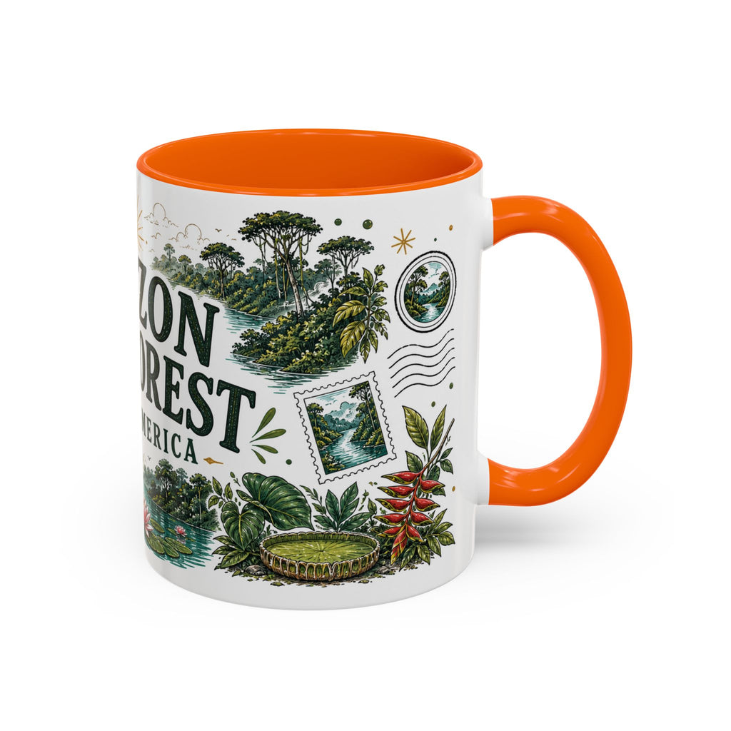 Amazon Rainforest Coffee Mug | Travel Destination Souvenir Gift | Accent Color Ceramic 11oz 15oz