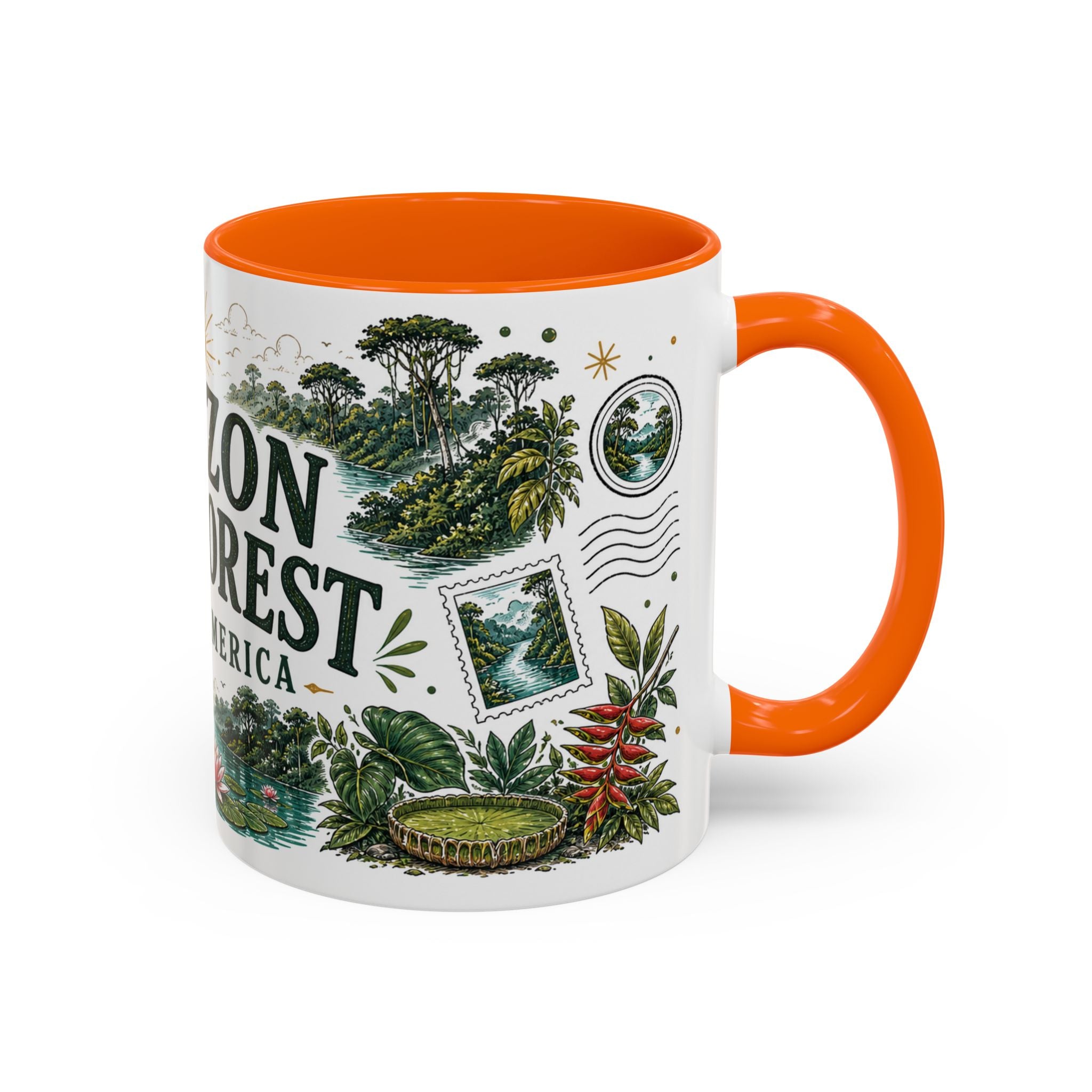 Amazon Rainforest Coffee Mug | Travel Destination Souvenir Gift | Accent Color Ceramic 11oz 15oz