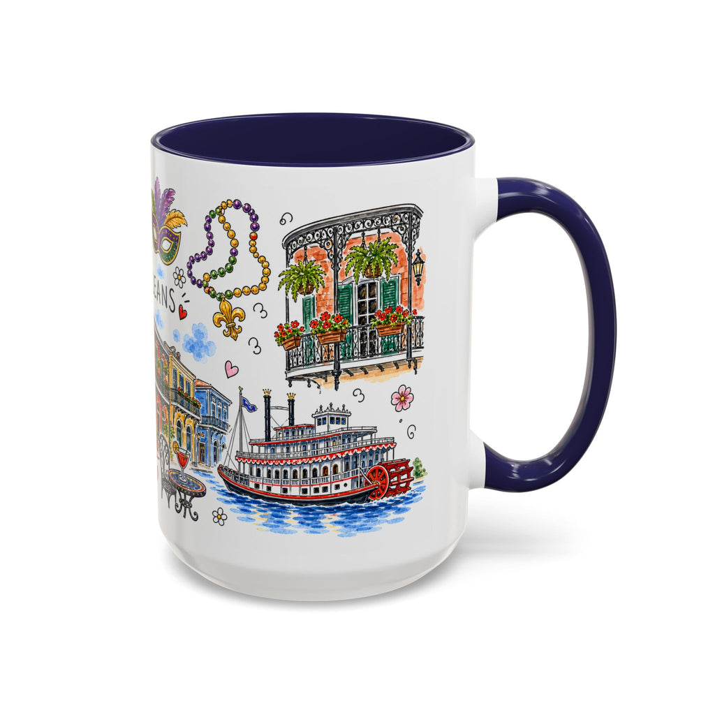 New Orleans Illustrated Travel Mug | City Souvenir Accent Coffee Mug | 11oz 15oz Ceramic Cup