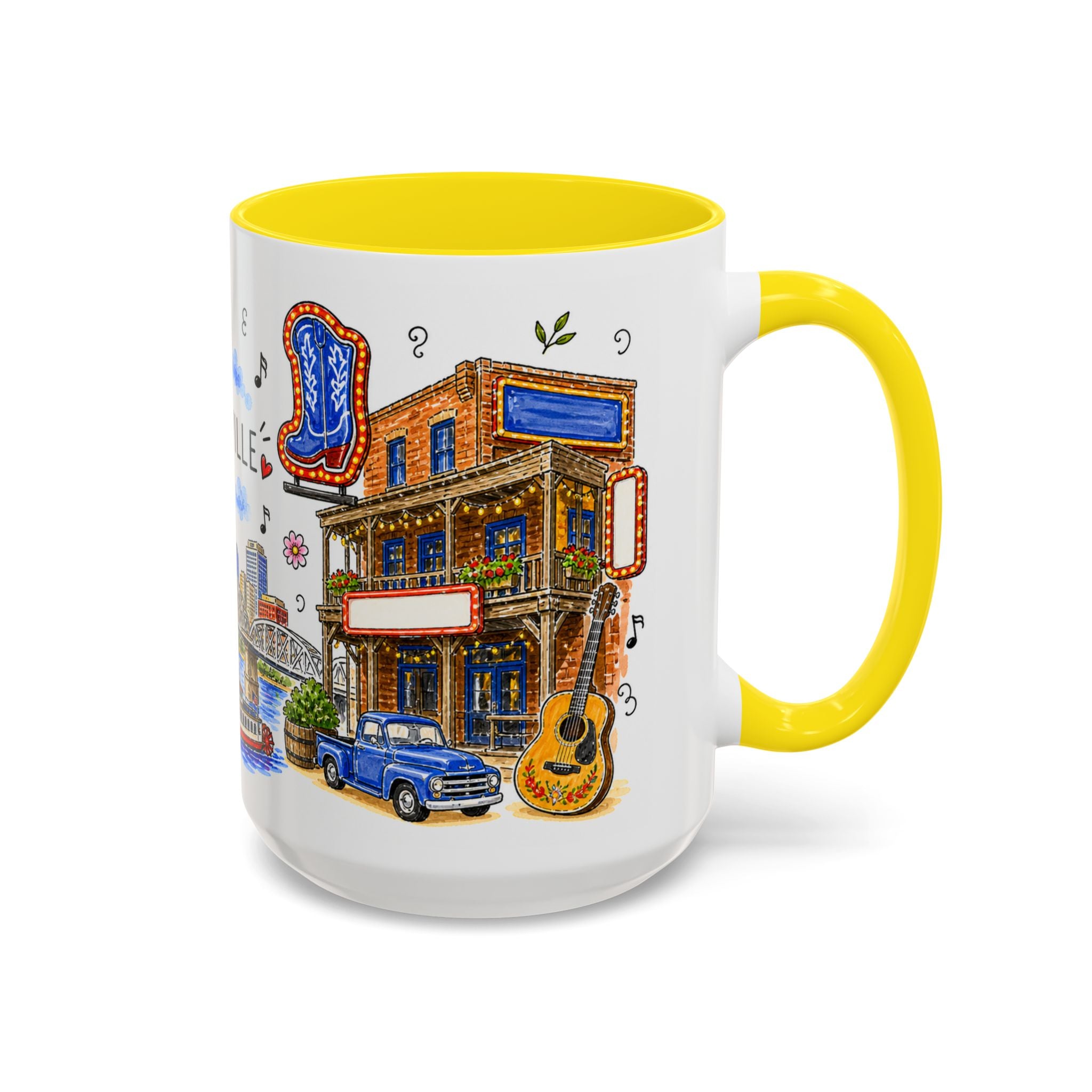 Nashville Illustrated Travel Mug | City Souvenir Accent Coffee Mug | 11oz 15oz Ceramic Cup