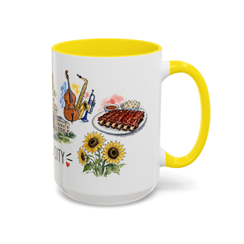 Kansas City Illustrated Travel Mug | City Souvenir Accent Coffee Mug | 11oz 15oz Ceramic Cup