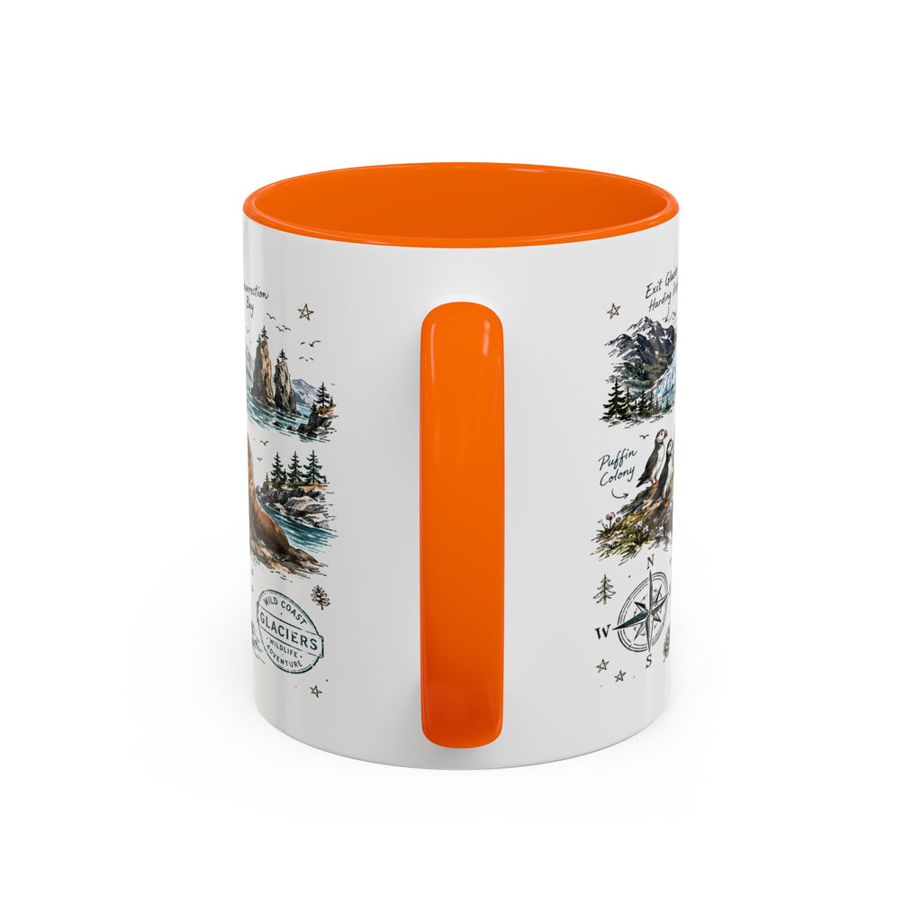 Kenai Fjords National Park Coffee Mug | Alaska Coastal Wildlife Hiking Gift | Accent Color Ceramic 11oz 15oz