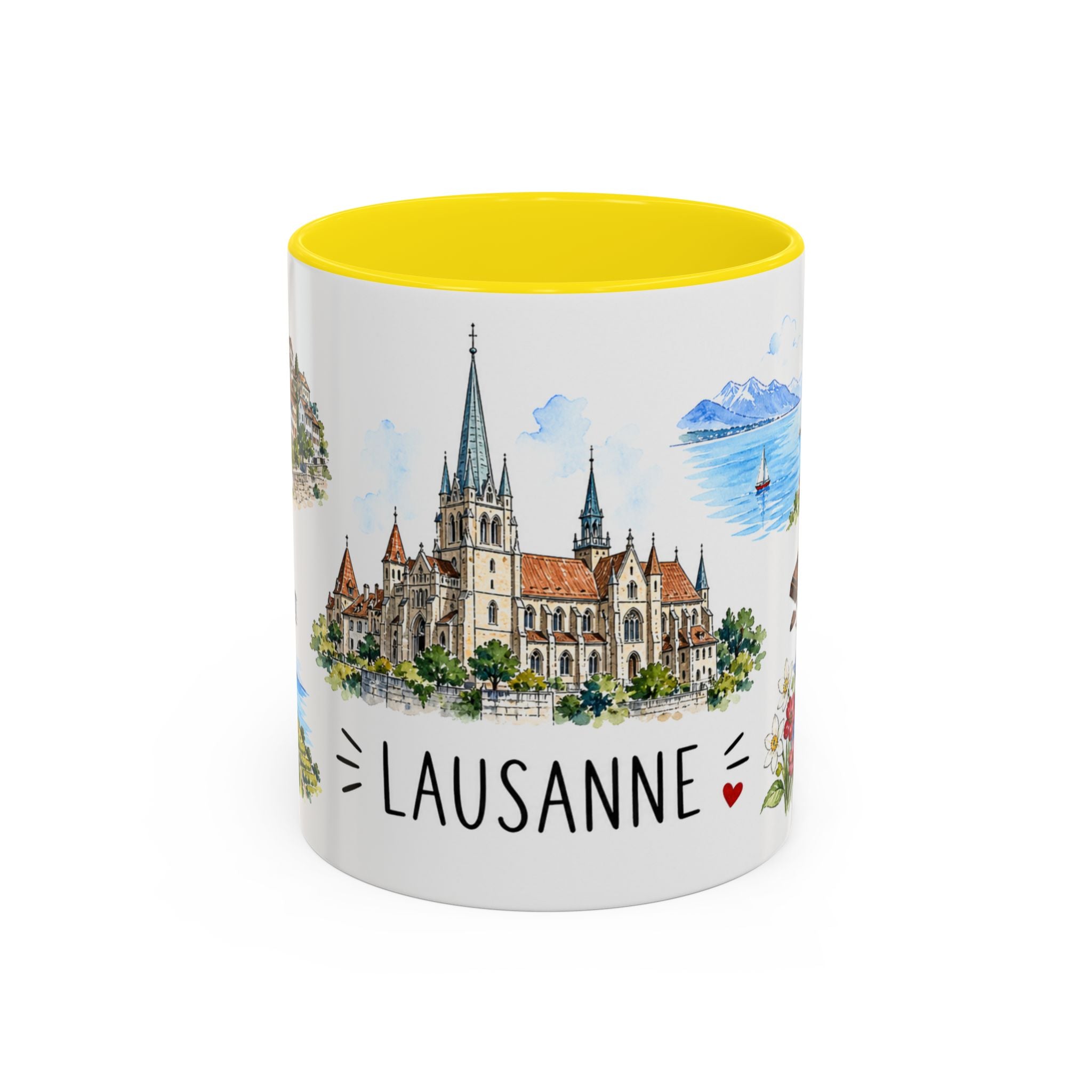 Lausanne Illustrated Travel Mug | City Souvenir Accent Coffee Mug | 11oz 15oz Ceramic Cup