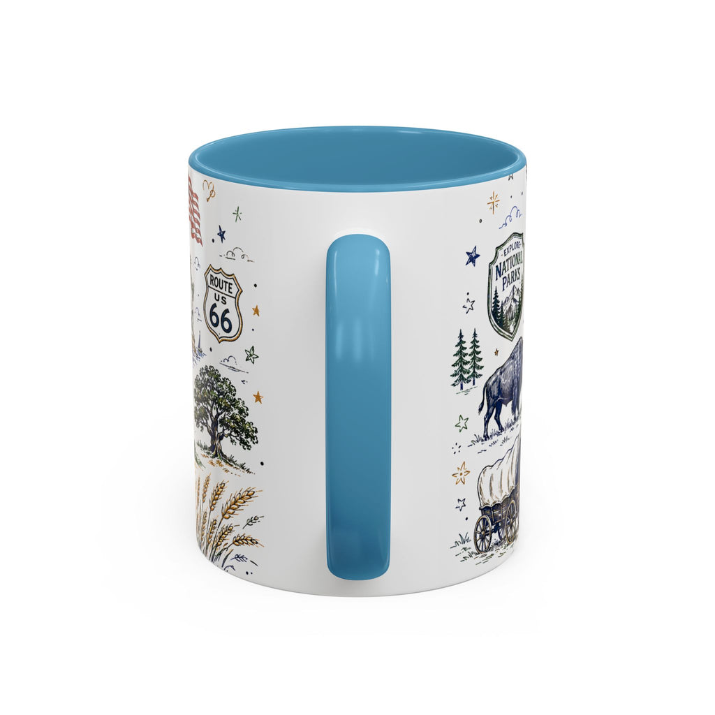 America the Beautiful Coffee Mug | Patriotic USA Gift | Accent Color Ceramic 11oz 15oz