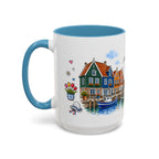 Volendam Illustrated Travel Mug | Netherlands Souvenir Accent Coffee Mug | 11oz 15oz Ceramic Cup