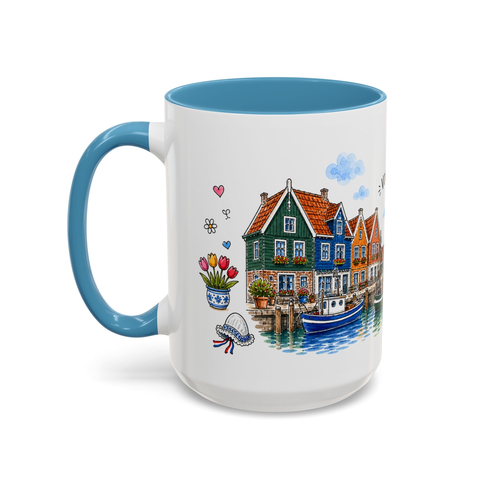 Volendam Illustrated Travel Mug | Netherlands Souvenir Accent Coffee Mug | 11oz 15oz Ceramic Cup