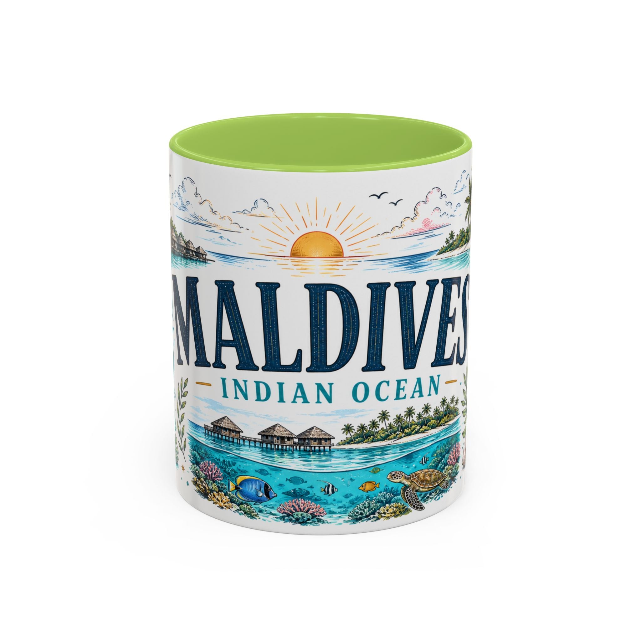 Maldives Coffee Mug | Travel Destination Souvenir Gift | Accent Color Ceramic 11oz 15oz