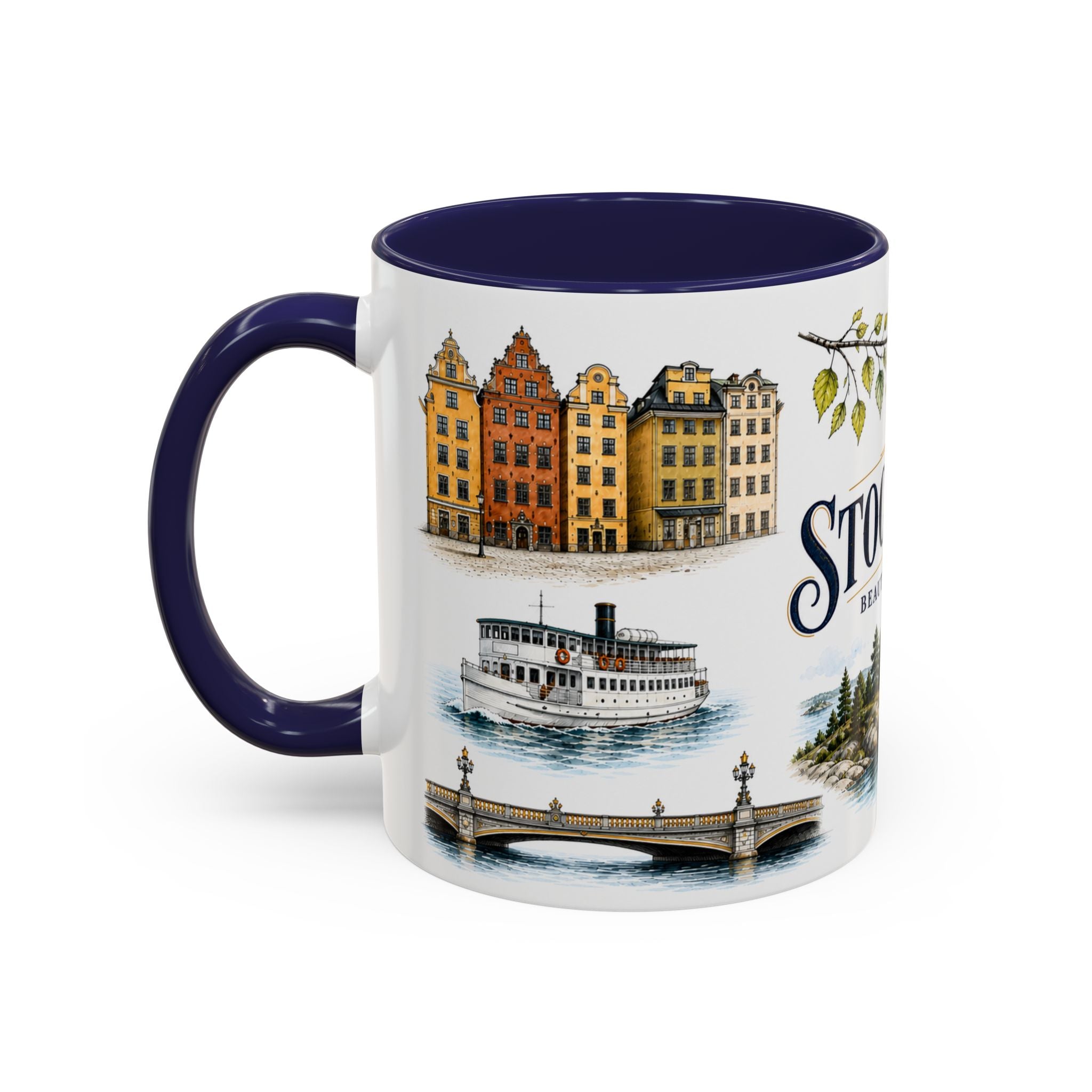 Stockholm Coffee Mug | Sweden Travel Souvenir | Vintage Illustrated City Gift | 11 oz 15 oz Accent Mug