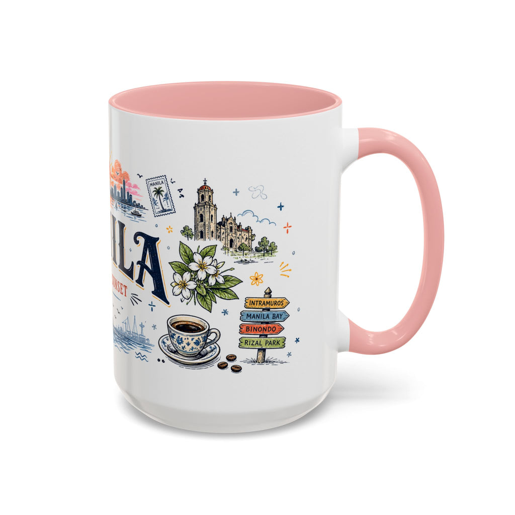 Manila Coffee Mug | Philippines Souvenir Travel Gift | Accent Color Ceramic 11oz 15oz