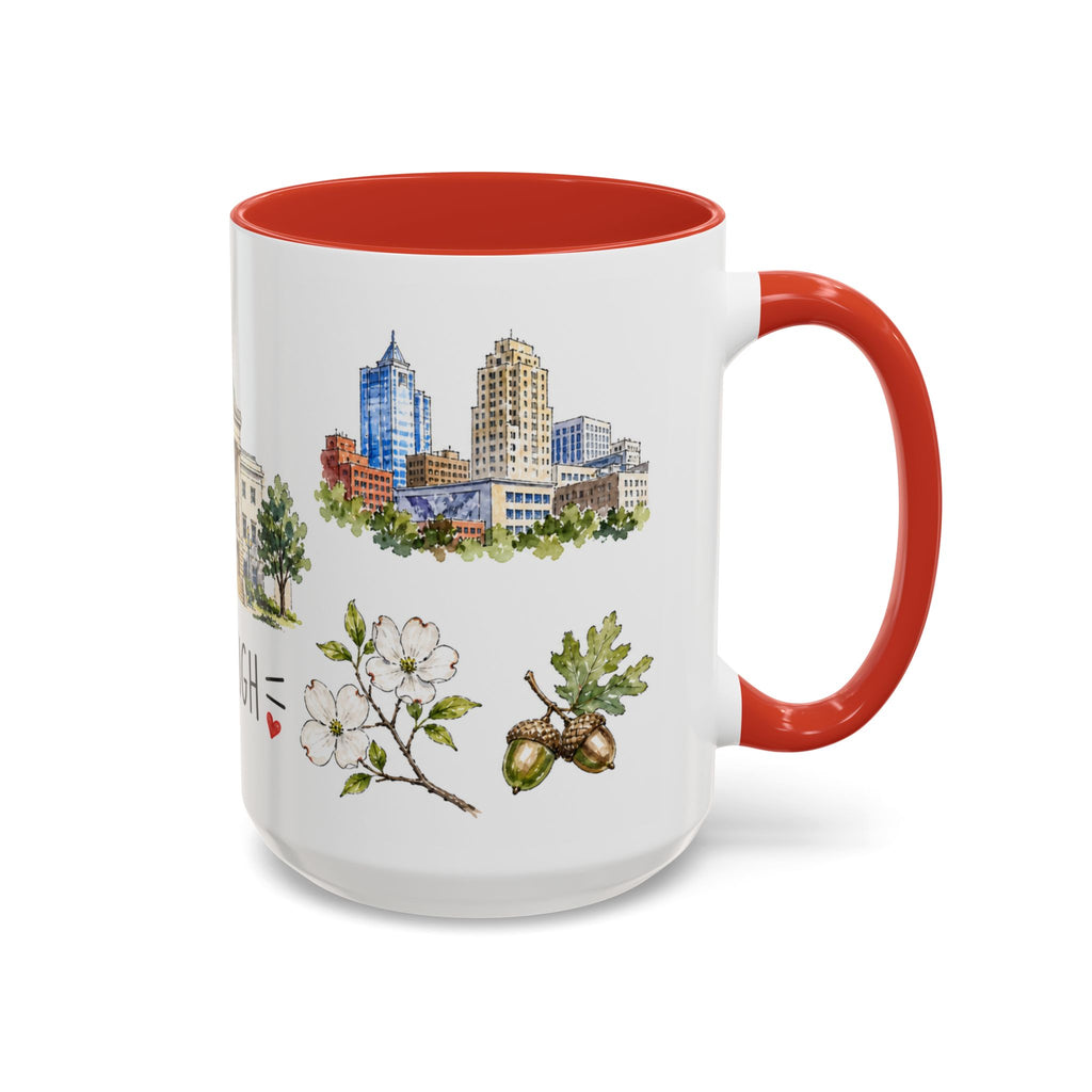 Raleigh Illustrated Travel Mug | City Souvenir Accent Coffee Mug | 11oz 15oz Ceramic Cup