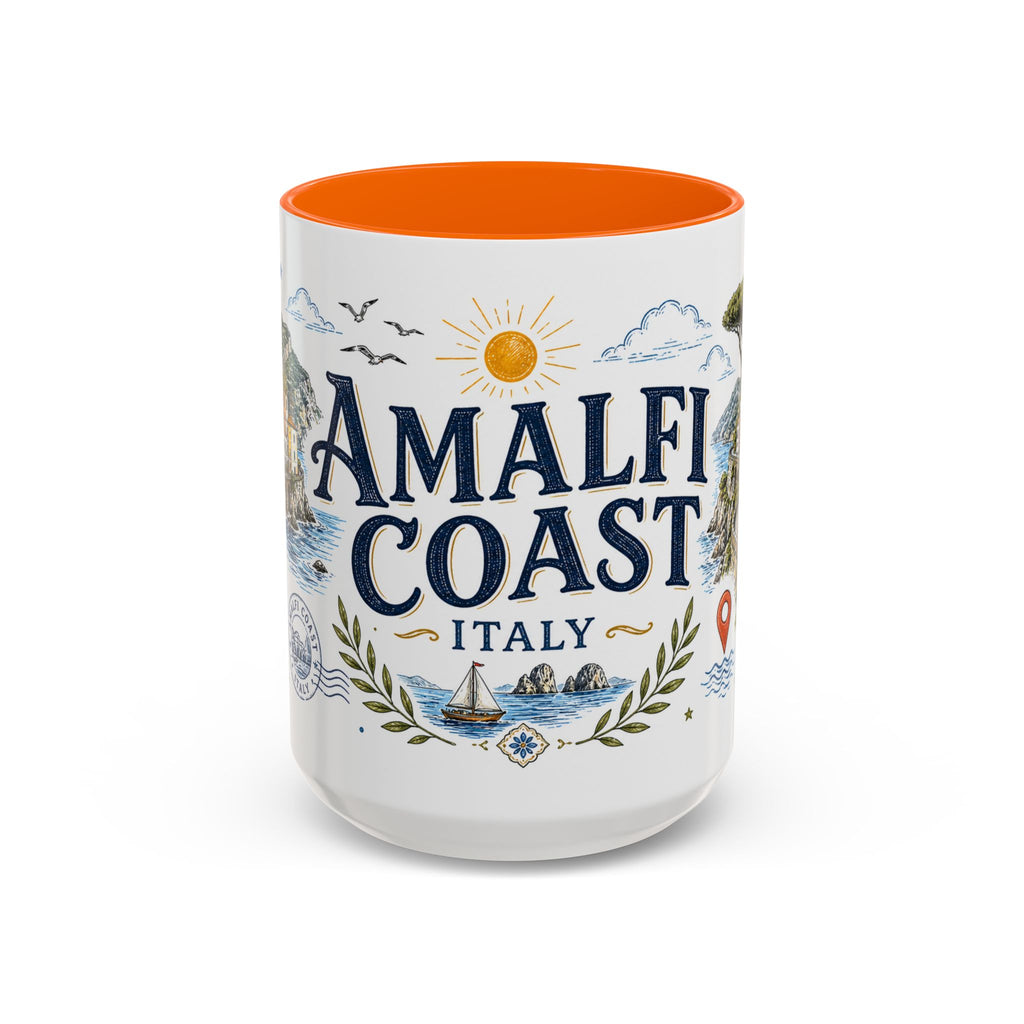 Amalfi Coast Coffee Mug | Travel Destination Souvenir Gift | Accent Color Ceramic 11oz 15oz