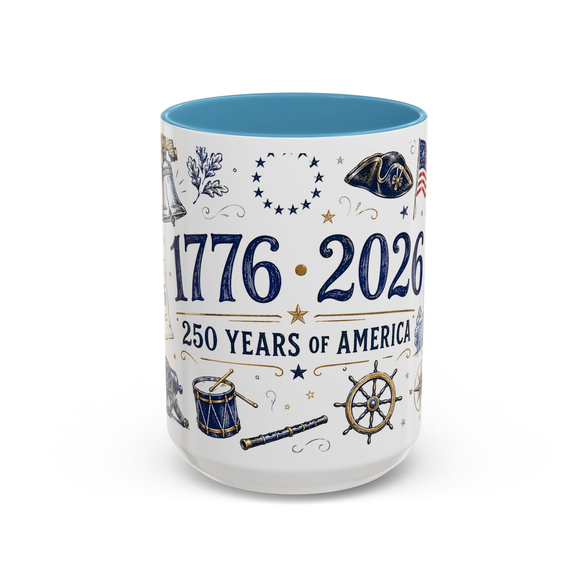 America 250 Coffee Mug | 1776-2026 Patriotic 4th of July Gift | Accent Color Ceramic 11oz 15oz