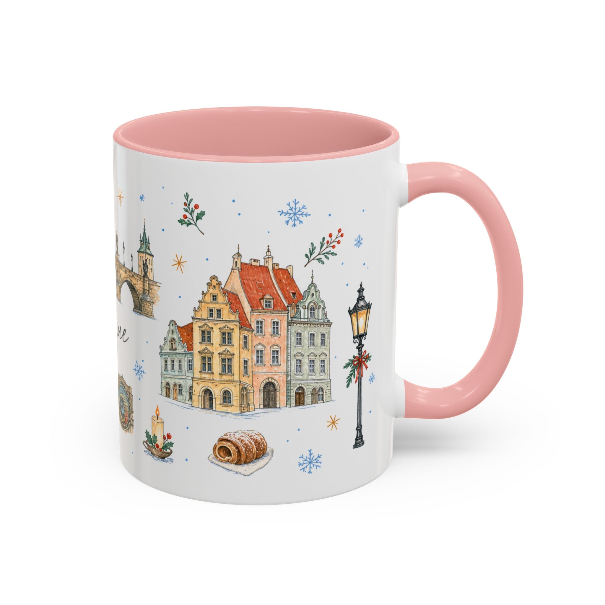 Prague Christmas Mug | Watercolor Travel Souvenir | Holiday Gift | Accent Ceramic Coffee Cup 11oz 15oz
