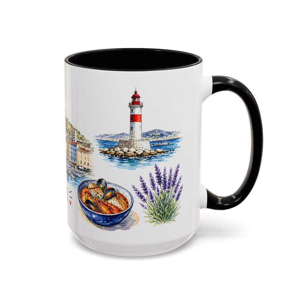 Marseille Illustrated Travel Mug | City Souvenir Accent Coffee Mug | 11oz 15oz Ceramic Cup