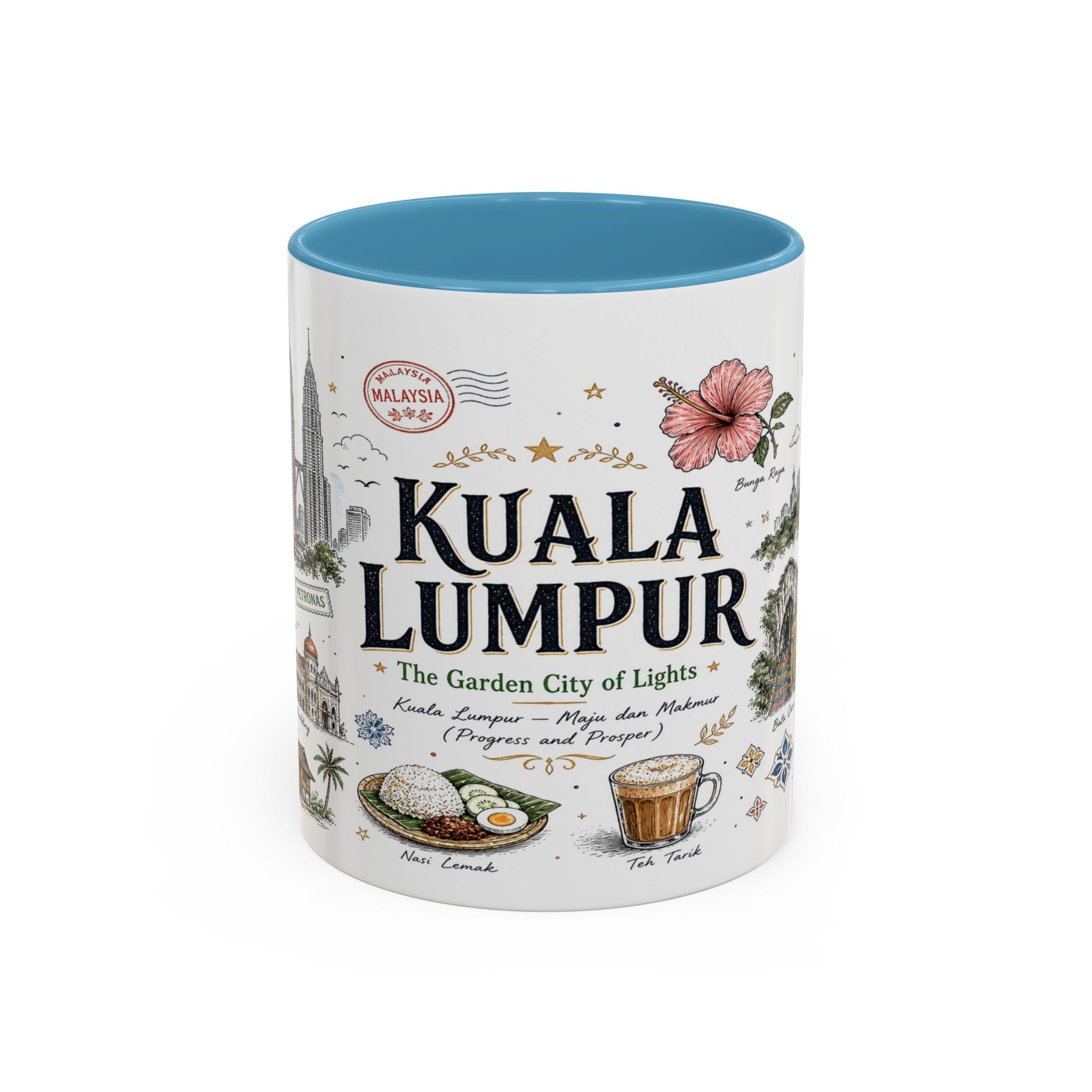 Kuala Lumpur Coffee Mug | Malaysia Souvenir Travel Gift | Accent Color Ceramic 11oz 15oz