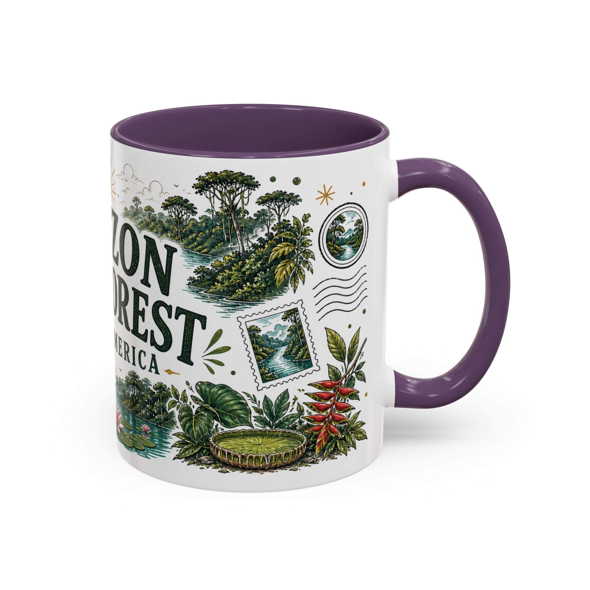 Amazon Rainforest Coffee Mug | Travel Destination Souvenir Gift | Accent Color Ceramic 11oz 15oz