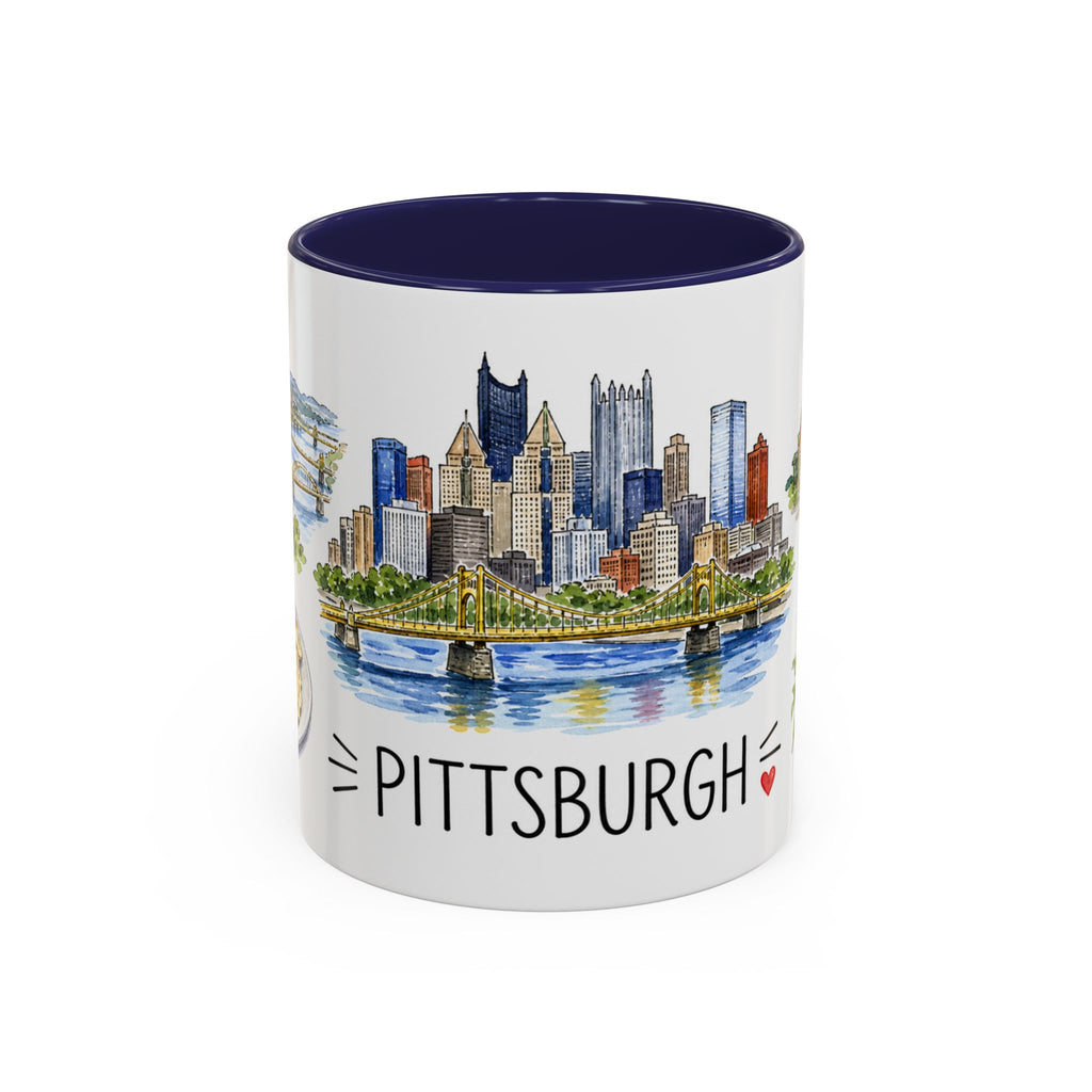 Pittsburgh Illustrated Travel Mug | City Souvenir Accent Coffee Mug | 11oz 15oz Ceramic Cup