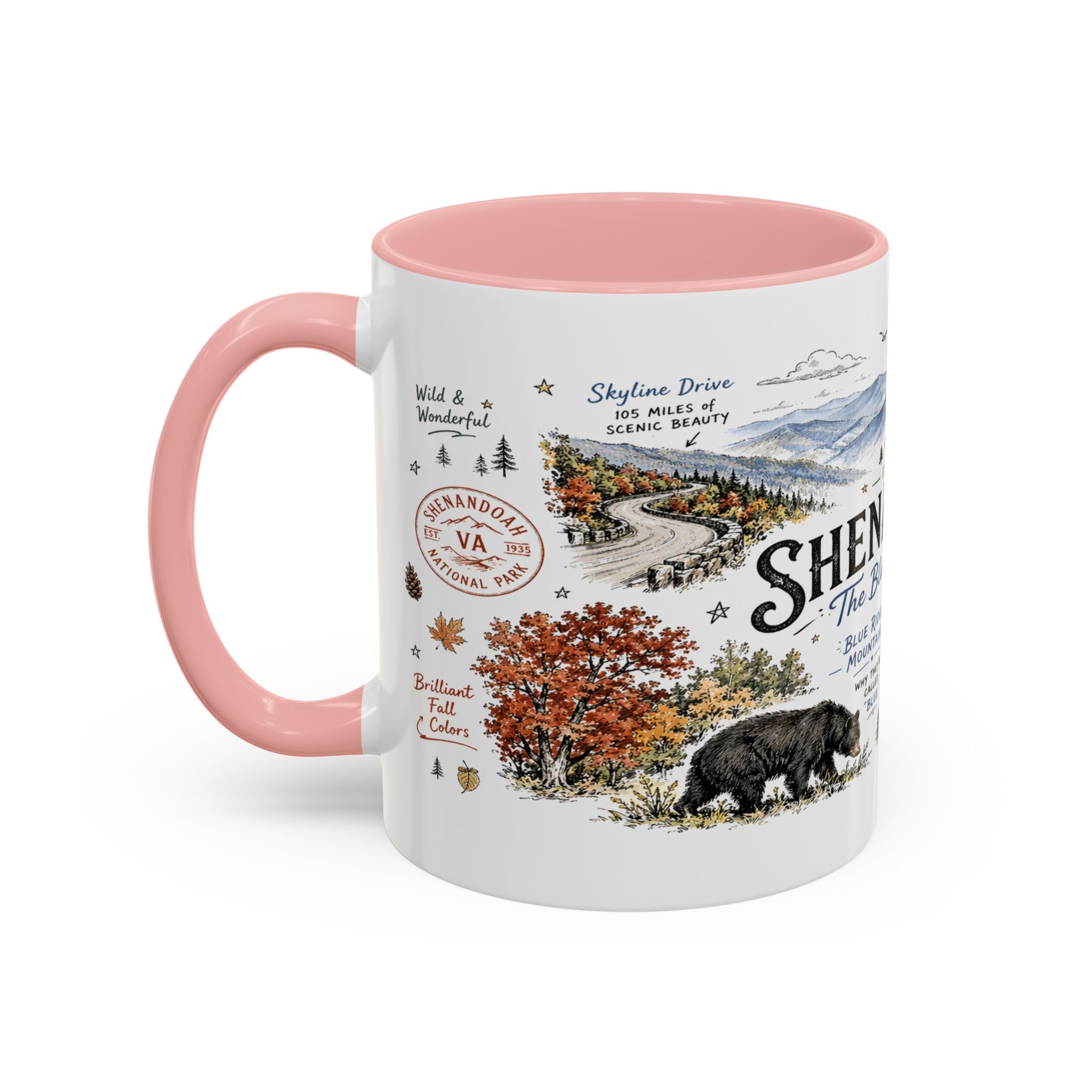 Shenandoah National Park Coffee Mug | Virginia Blue Ridge Hiking Autumn Gift | Accent Color Ceramic 11oz 15oz