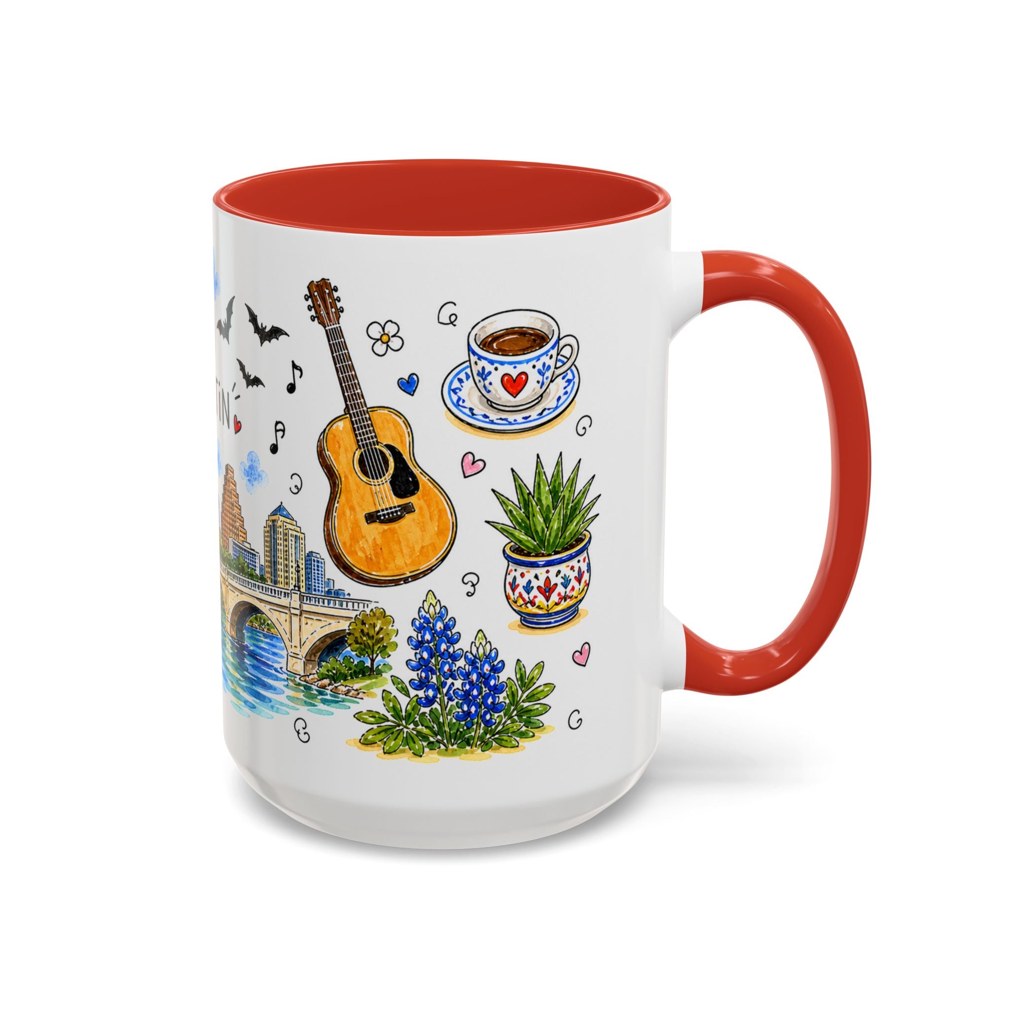 Austin Illustrated Travel Mug | City Souvenir Accent Coffee Mug | 11oz 15oz Ceramic Cup