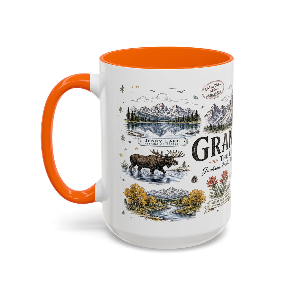 Grand Teton Coffee Mug | National Park Hiking Wyoming Gift | Accent Color Ceramic 11oz 15oz