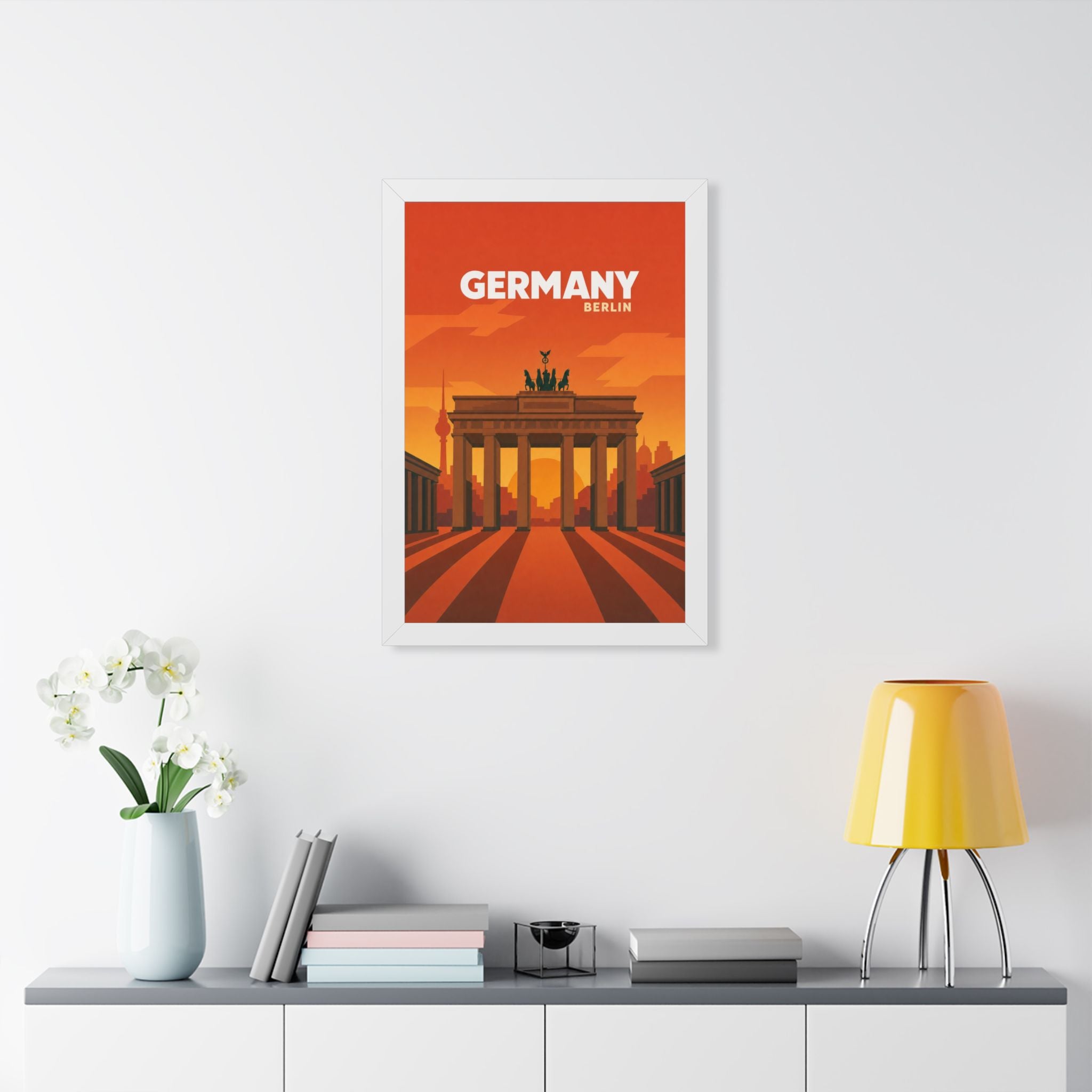 Berlin Germany Framed Poster | Vintage Travel Wall Art | Black Walnut White Frame | 16x24 20x30